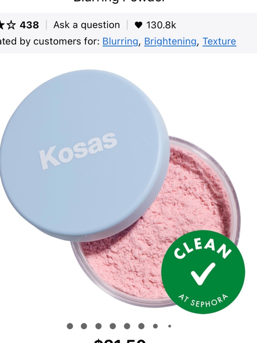 Kosas Loose Blurring Powder in Soft Pink